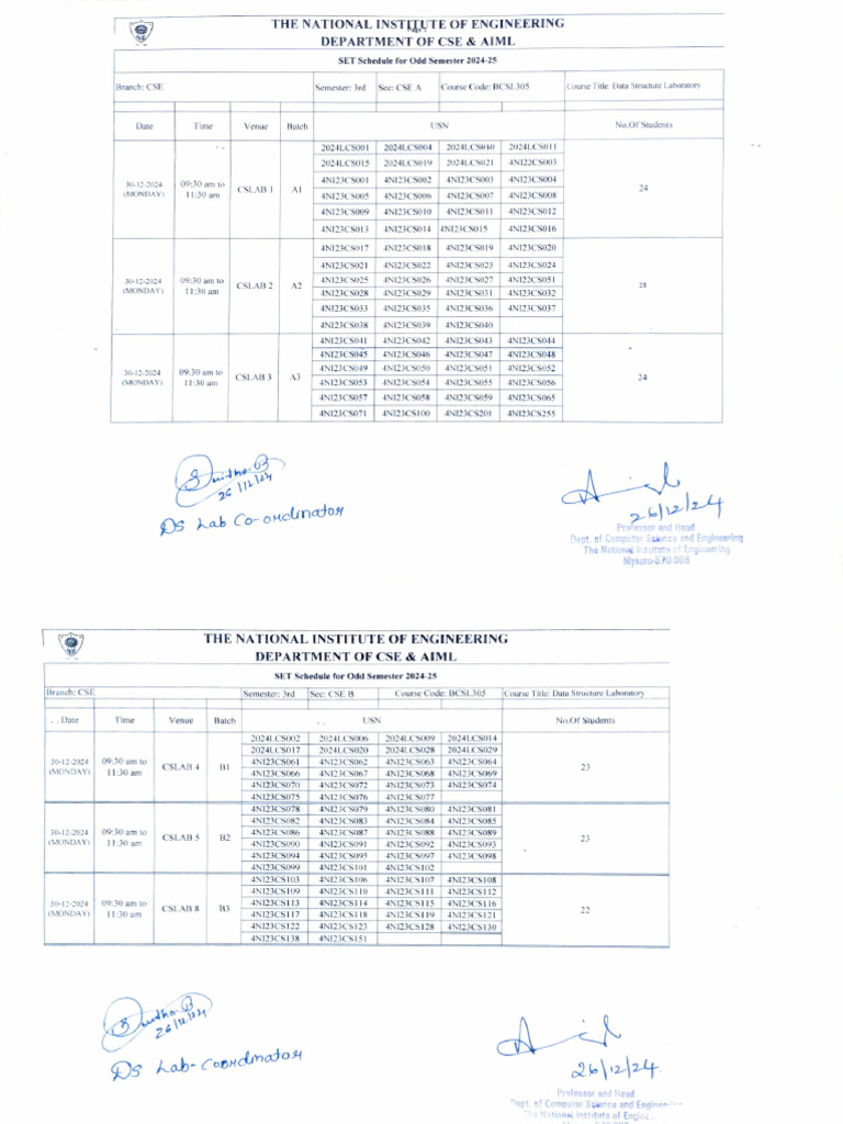 CSE Odd Semester 2024-25 Schedule | PDF