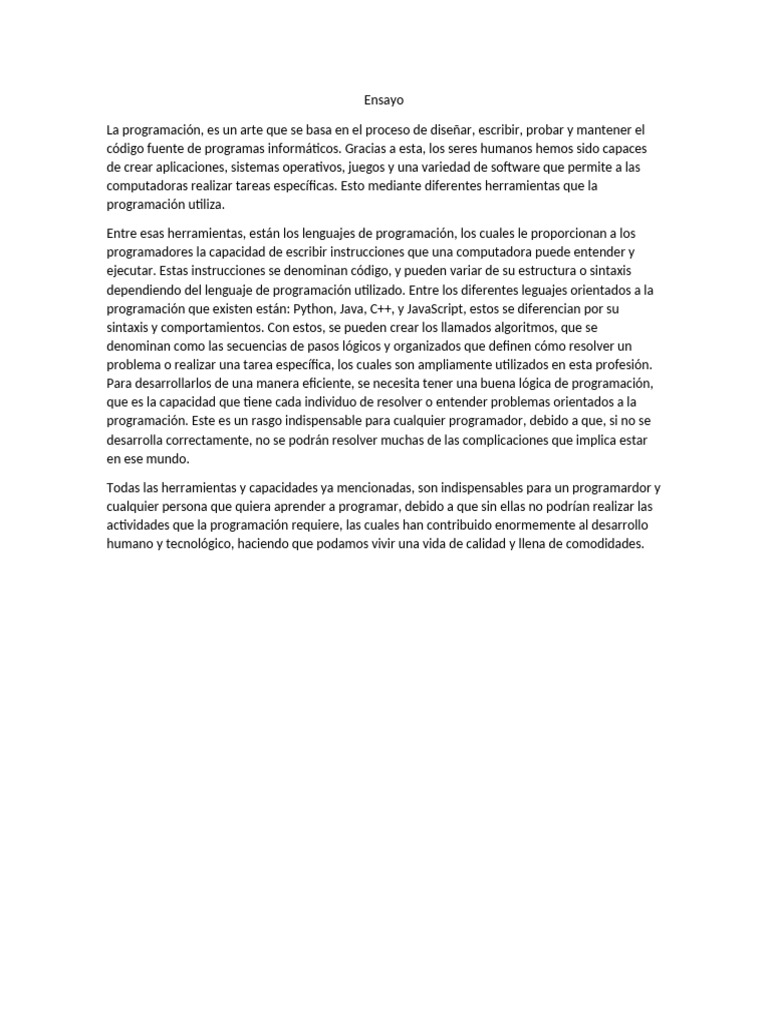 Ensayo sobre la programacion | PDF