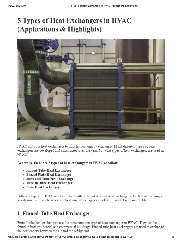 5 HVAC Heat Exchanger Types Explained | PDF | Heat Exchanger | Air ...