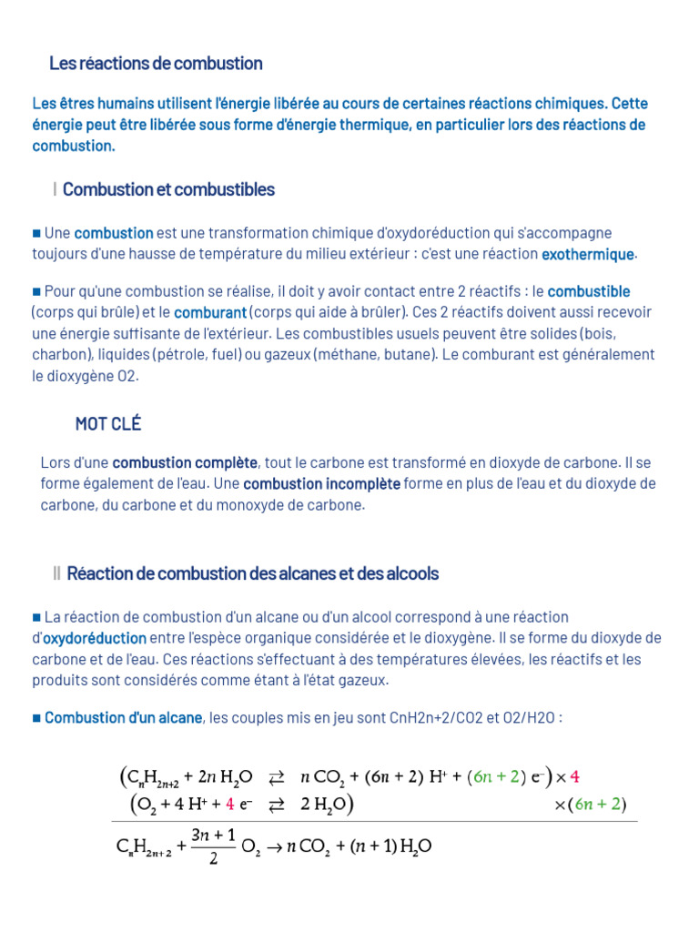 Réactions de combustion expliquées | PDF | La combustion | Combustible