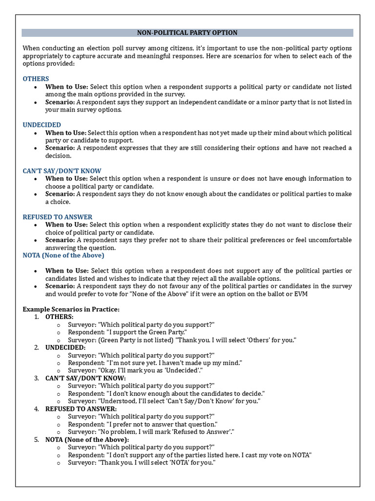Non-Political Party Survey Options | PDF | Parliamentary Procedure | Voting