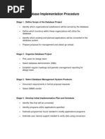 Database Implementation Procedure: Stage 1: Define Scope of The Database Project