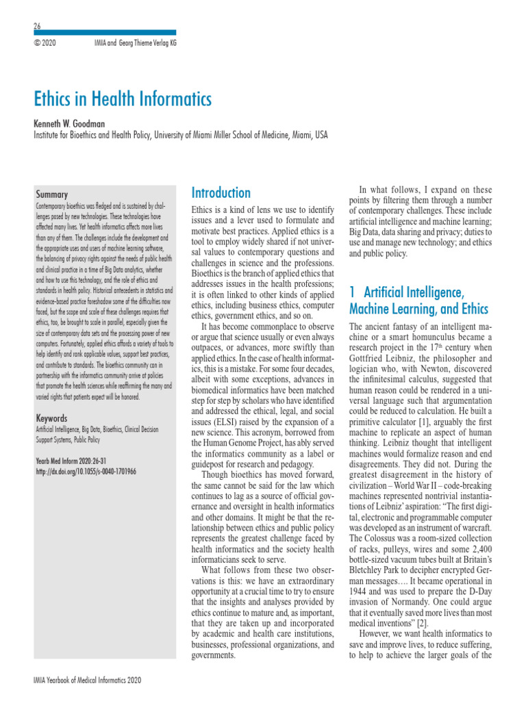 Ethics in Health Informatics 2020 | PDF | Health Informatics | Computer ...