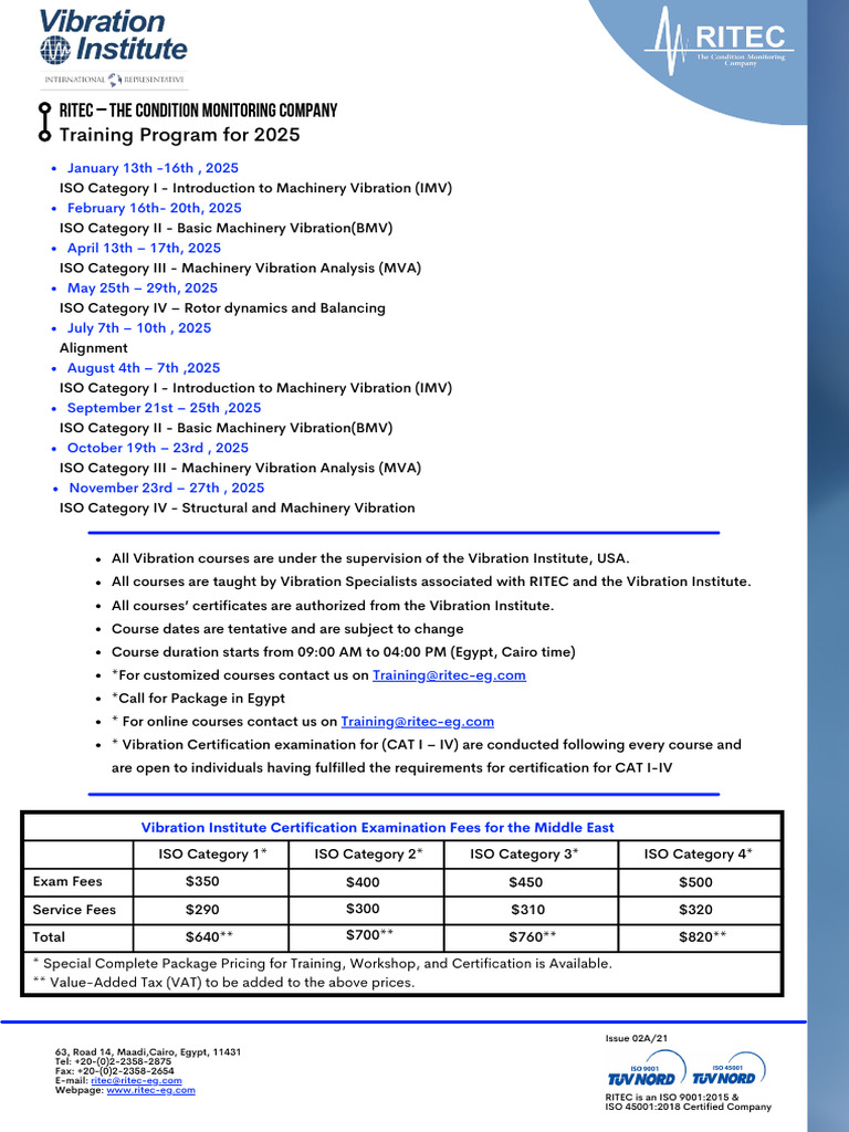 RITEC 2025 Vibration Training Schedule | PDF