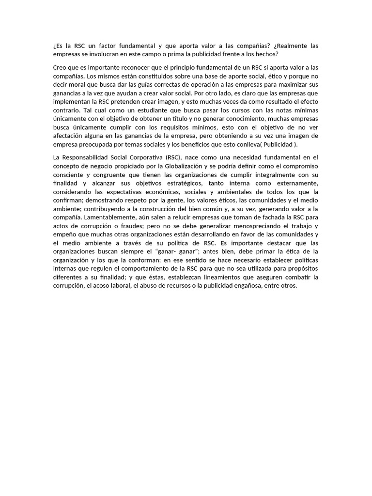 Valor y ética en la RSC empresarial | PDF