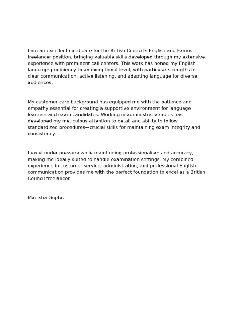 British Council Freelancer Application | PDF