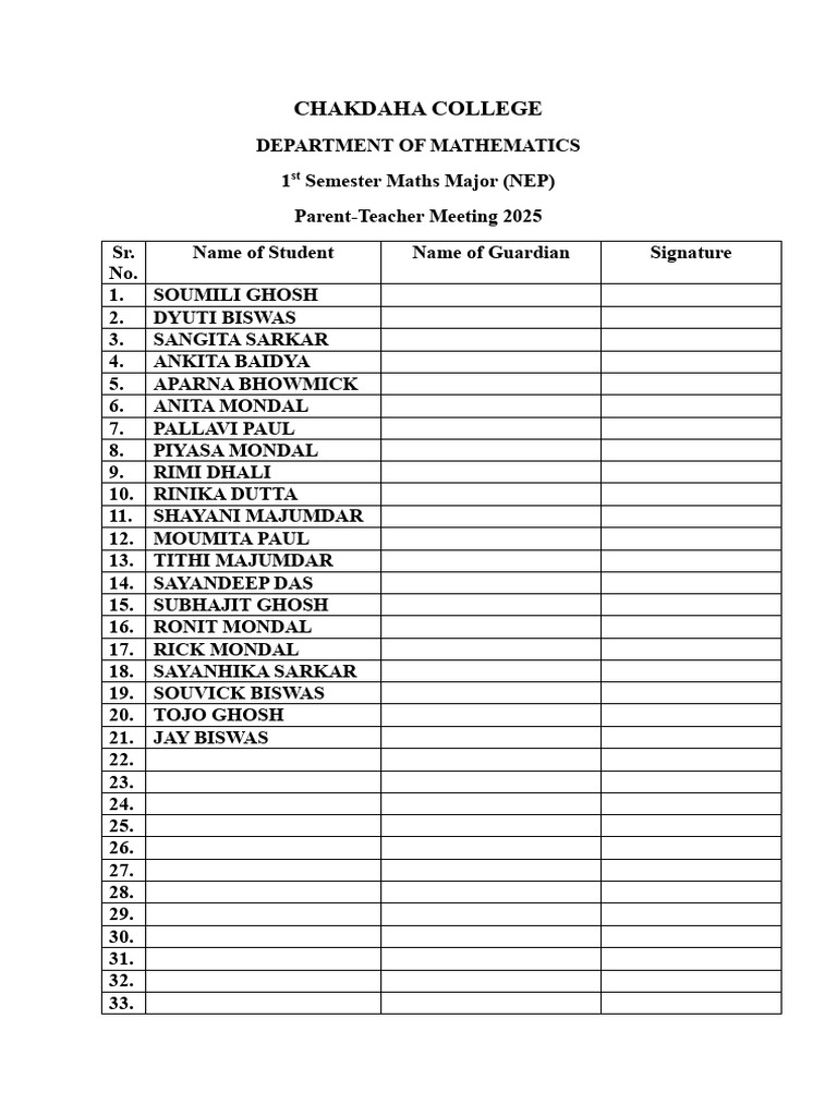 Chakdaha College Maths PTM 2025 | PDF