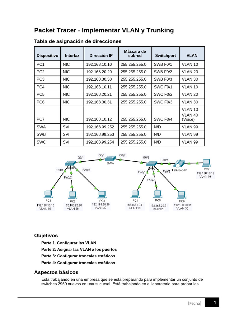 Configuración de VLAN y Trunking en Packet Tracer | PDF | Arquitectura ...