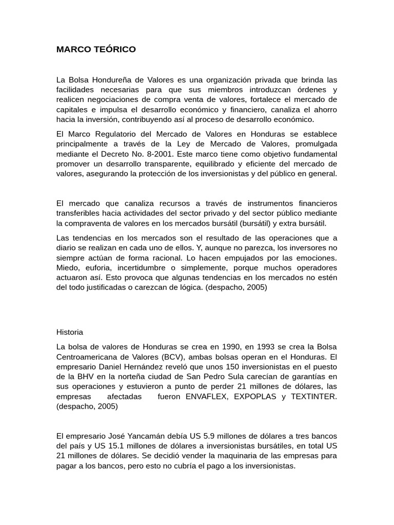Bolsa de Valores en Honduras: Marco y Funciones | PDF | Bolsa | Bolsa ...