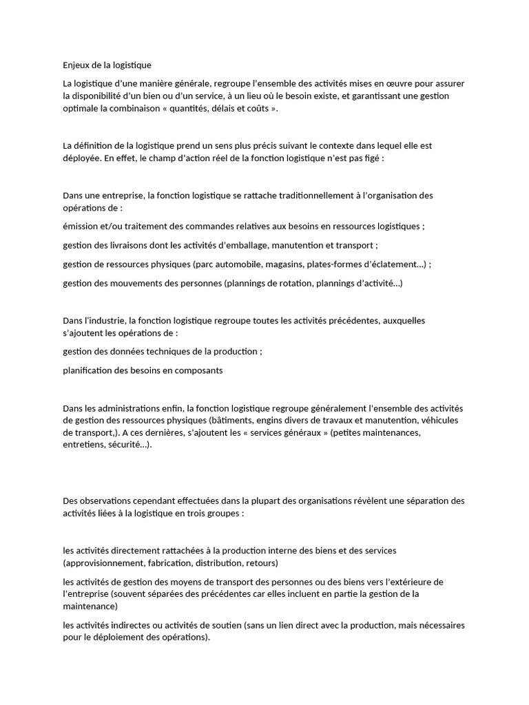 Enjeux de la logistique de distribution | PDF | Logistique | Transport