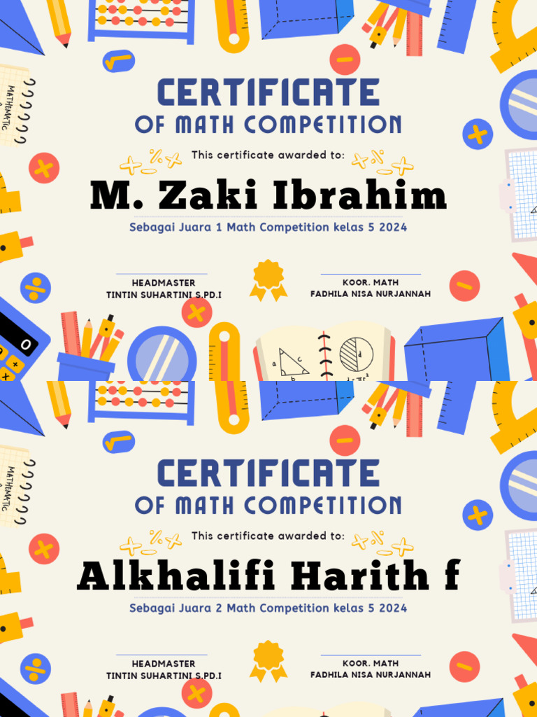 Blue and Yellow Beige Bold Illustrative Math Completion Certificate | PDF