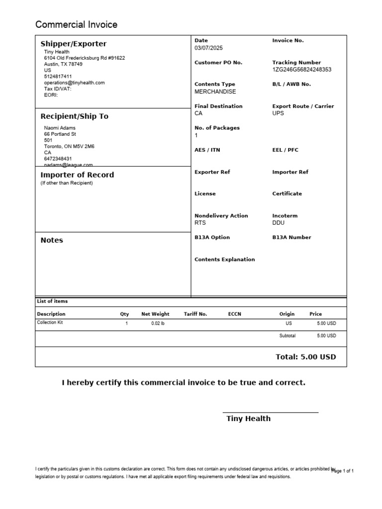 Commercial Invoice: Shipper/Exporter | PDF | Customs | Supply Chain ...