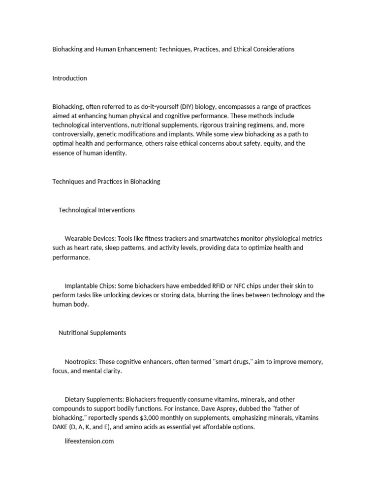 Biohacking and Human Enhancement | PDF | Dietary Supplements | High ...