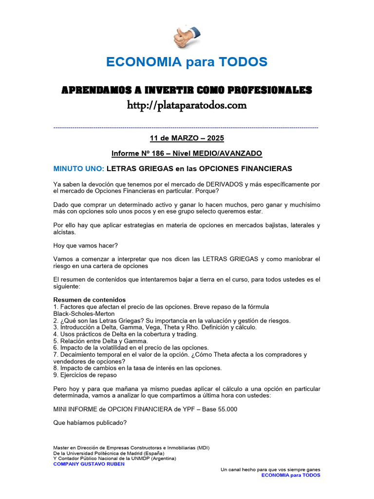Informe Nro 186 - Como GANAR Con OPCIONES Sabiendo Interpretar Las ...