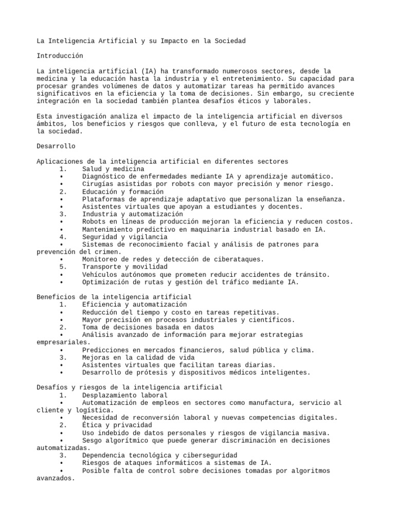 Impacto de la IA en la Sociedad | PDF | Inteligencia artificial ...
