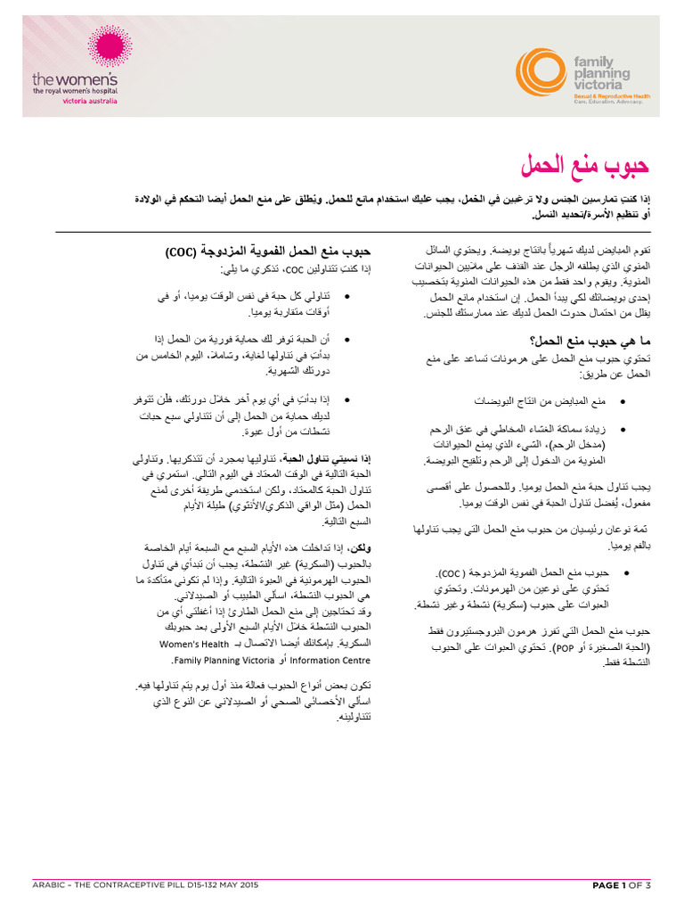 Contraceptive Pill Arabic | PDF
