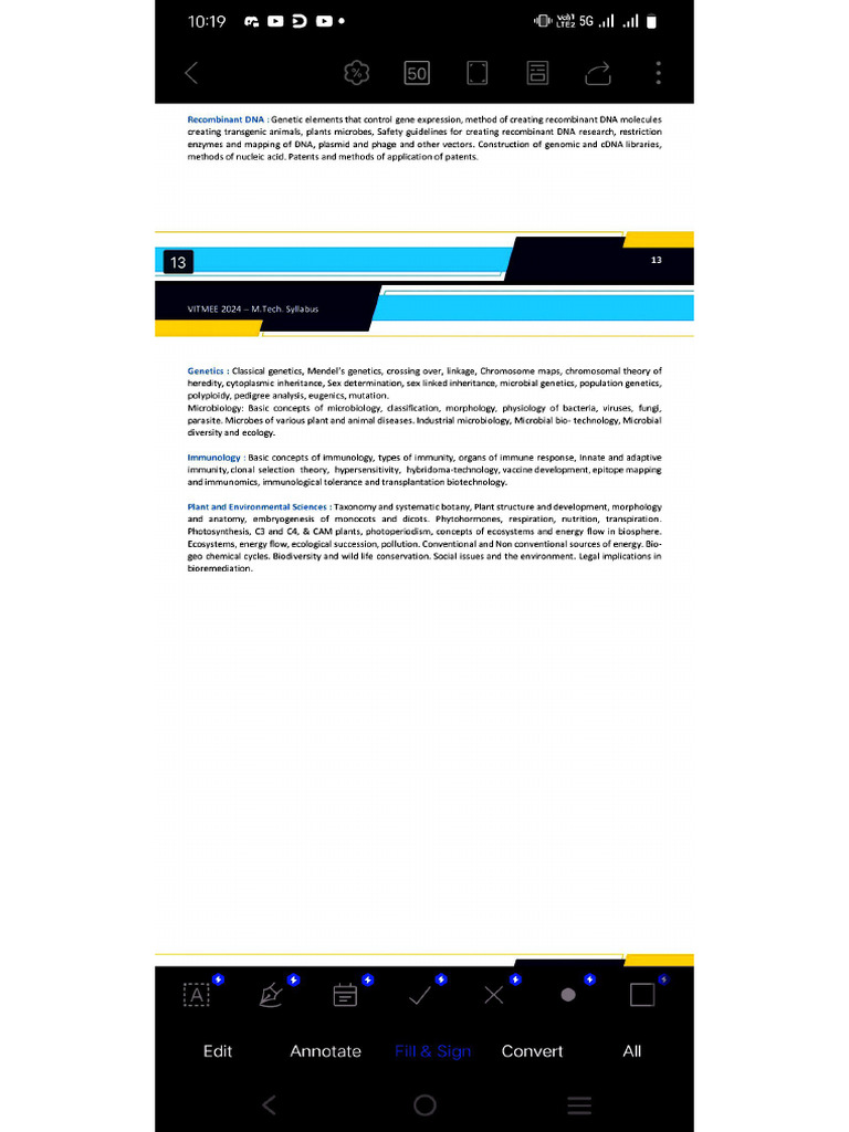 VITMEE Syllabus Biotech 2025 | PDF
