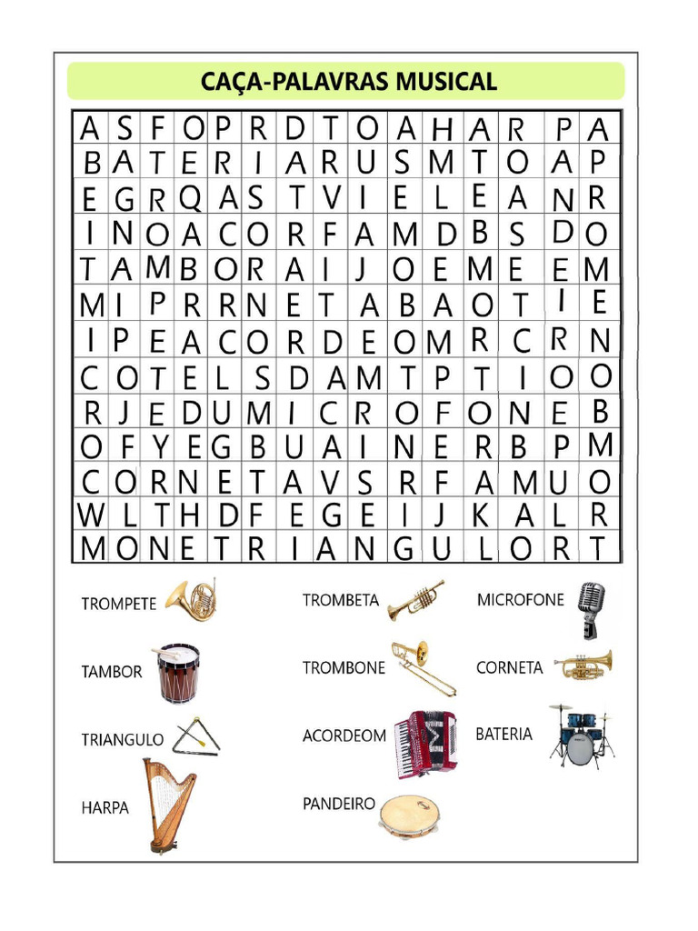 Caça Palavras Instrumentos Musicais | PDF