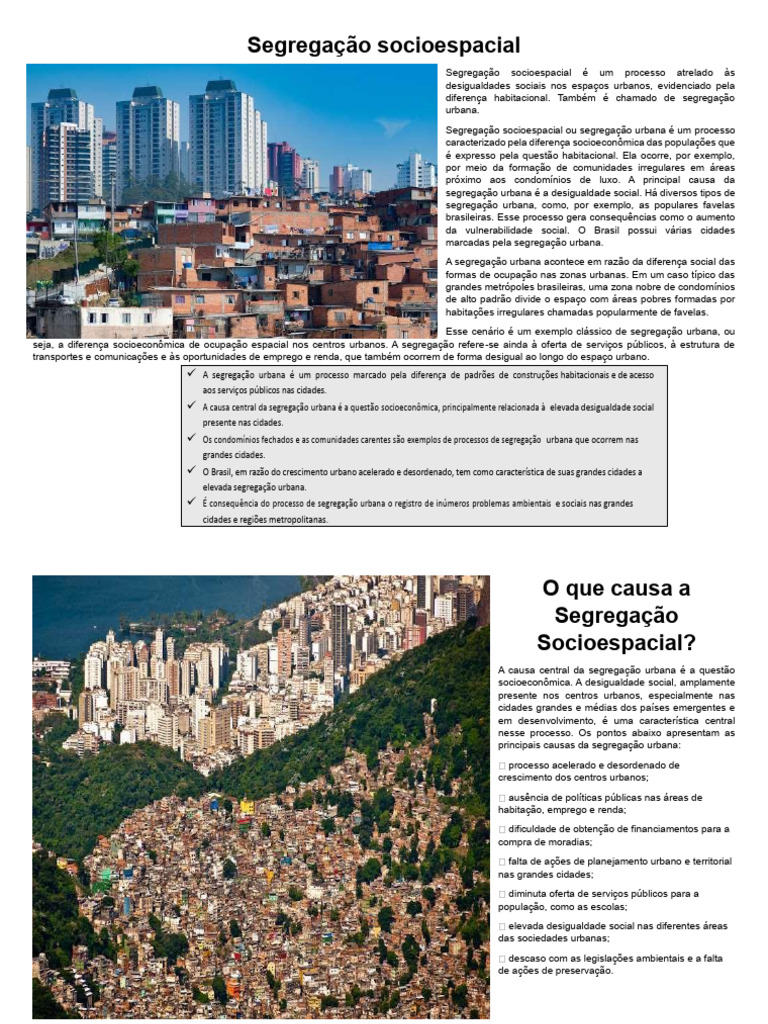 Segregação Socioespacial no Brasil | PDF | Favela | Desigualdade social