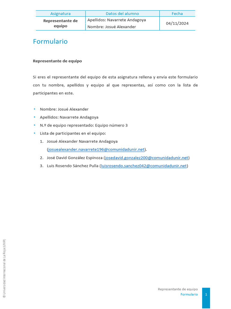 Fomulario Representante | PDF
