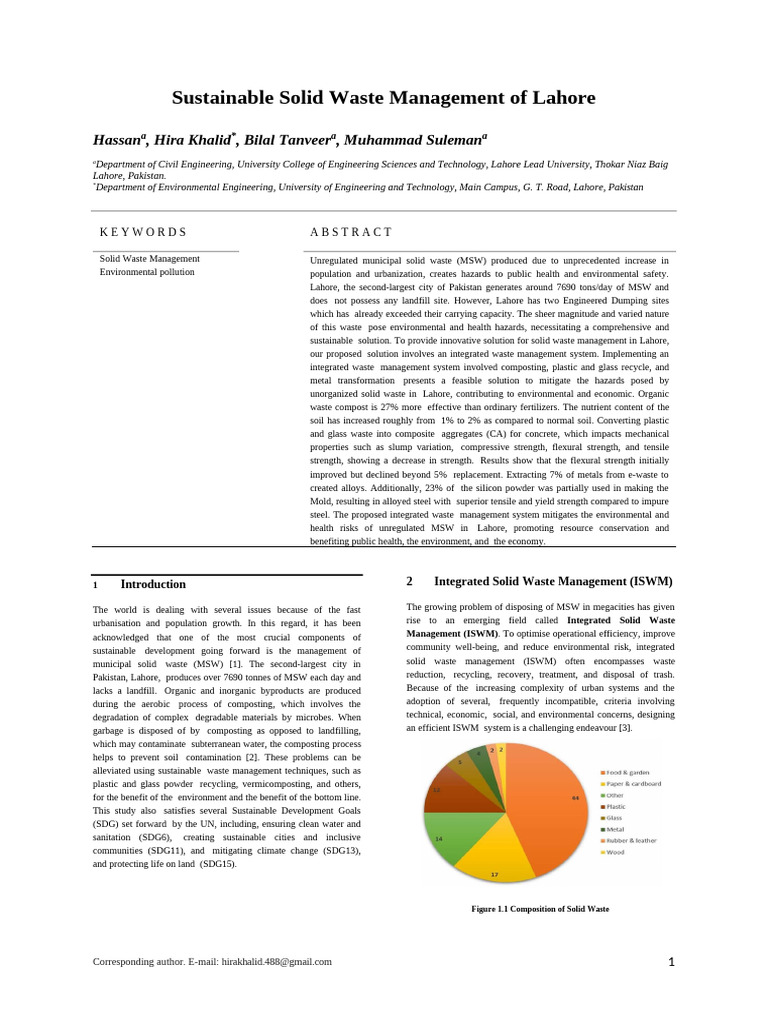 Sustainable Solid Waste Solutions for Lahore | PDF | Waste Management ...