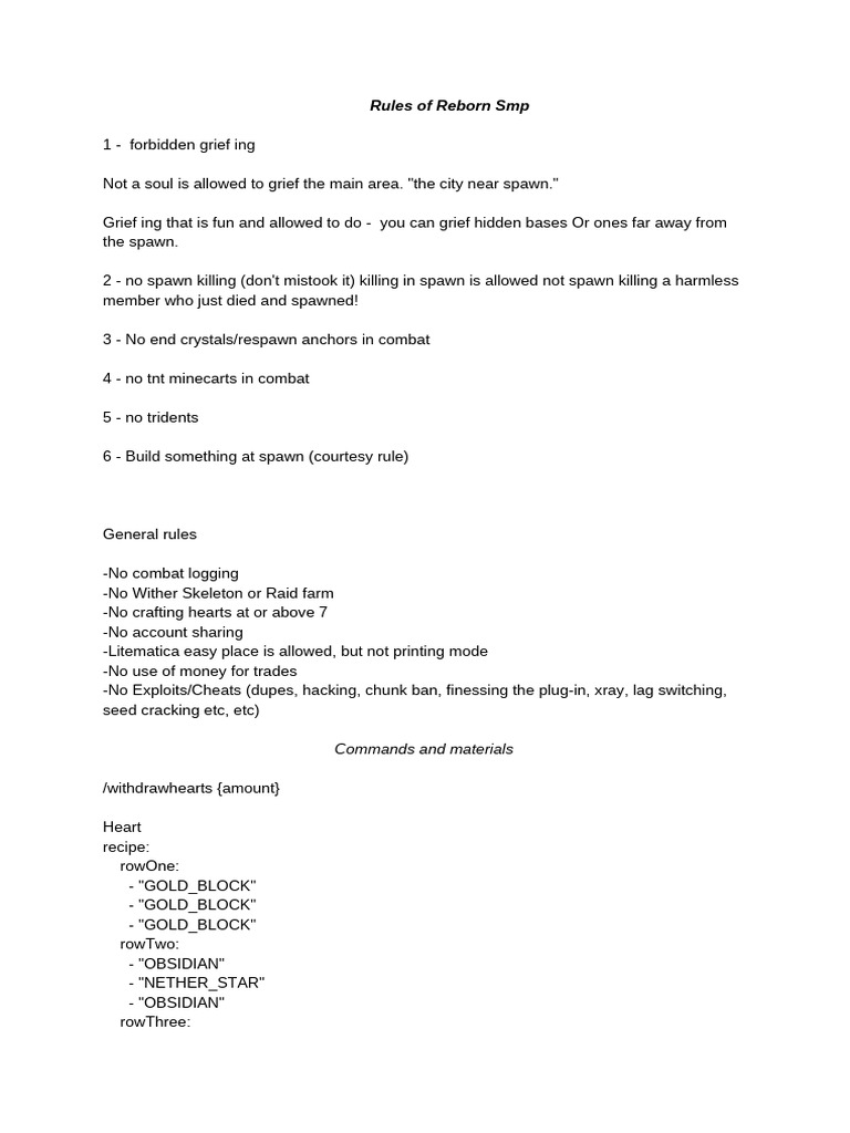 Reborn SMP Rules and Guidelines | PDF
