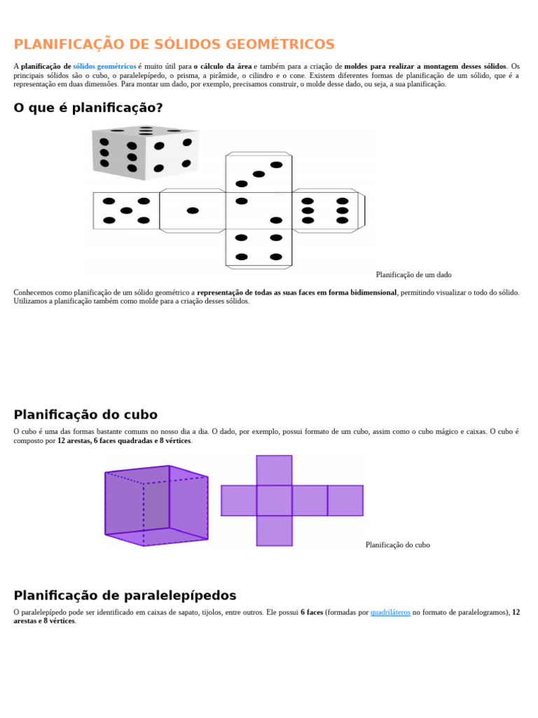 Planificação de Sólidos Geométricos | PDF | Polítopo | Geometria Euclidiana