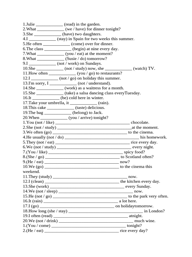 Present Simple Tense Exercises | PDF | Cooking | Cuisine