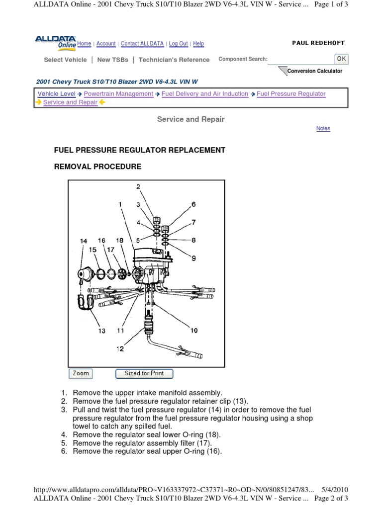 2001 Chevy Truck s10 t10 Blazer Fuel Pressure Regulator Replacement