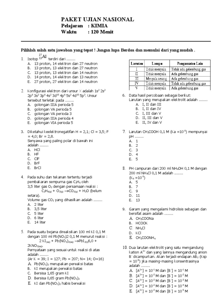 Soal Latihan Un Kimia Sma Kelas Xiiipa