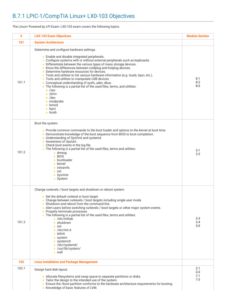 Linux+ LX0-103 Objectives | PDF | Booting | File System