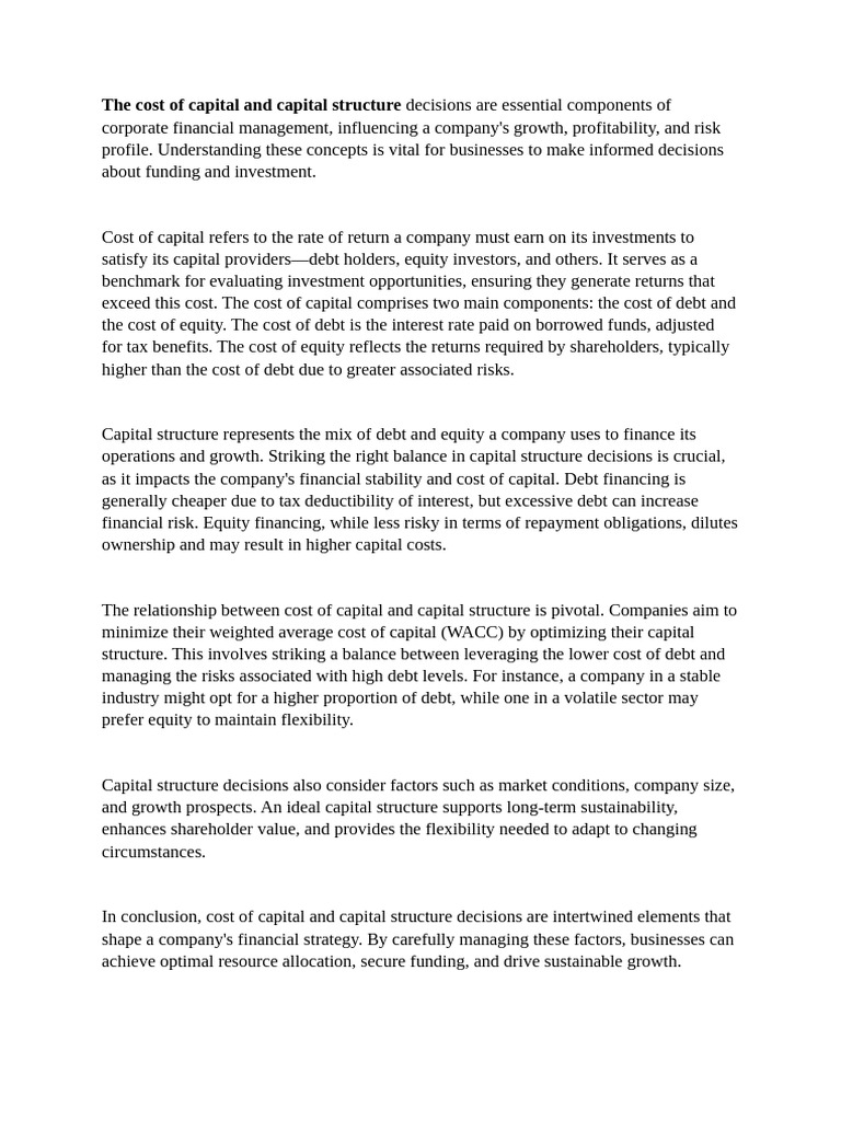 Cost of Capital & Capital Structure Explained | PDF