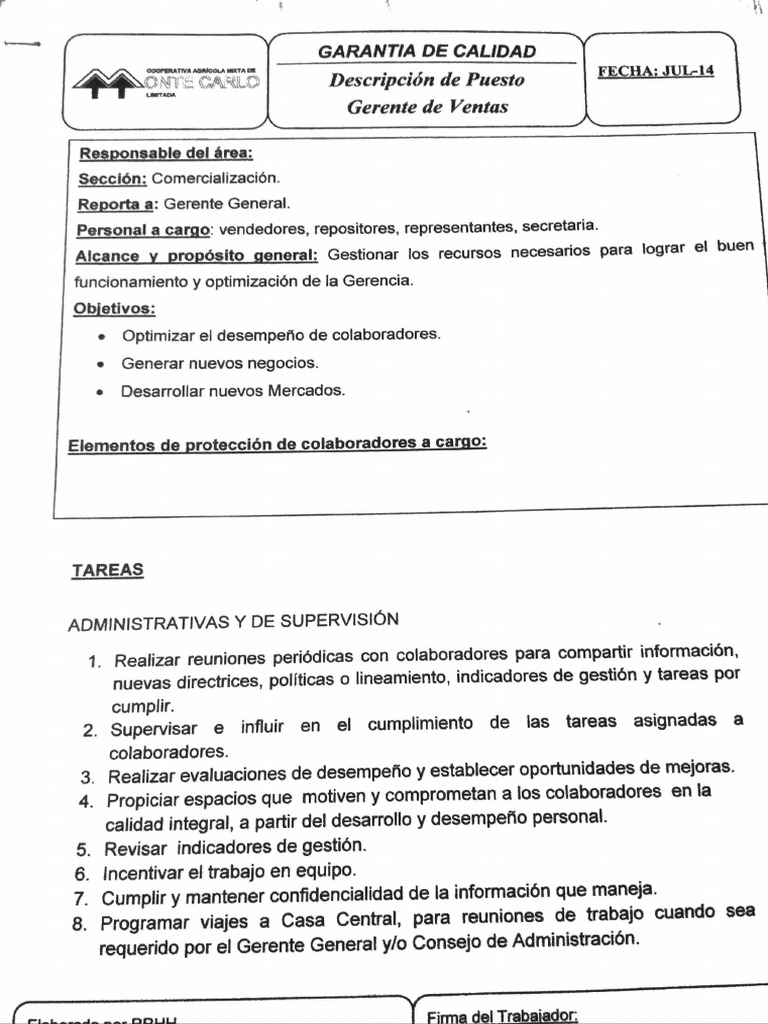 Descripción de Puesto | PDF