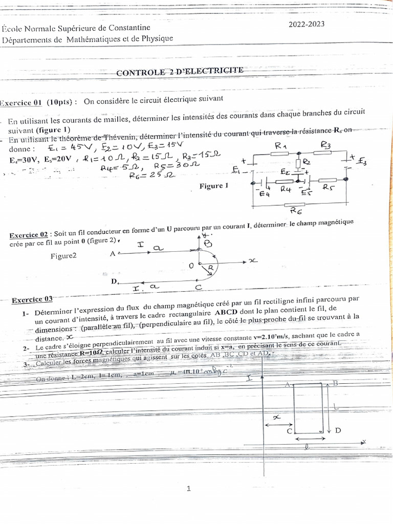CNTRL 2 Électricité 2022-2023 Avec Solution | PDF