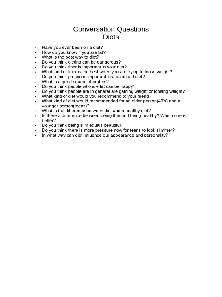 Dieting Conversation Questions Guide | PDF