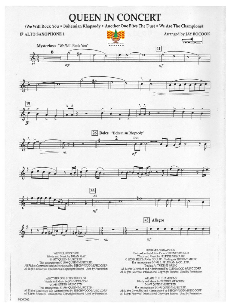Queen Concert Arrangements for Saxophone | PDF