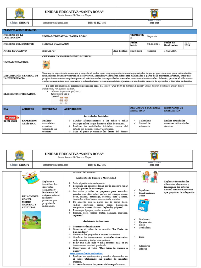 Planificación Musical para Preescolar | PDF | Canciones