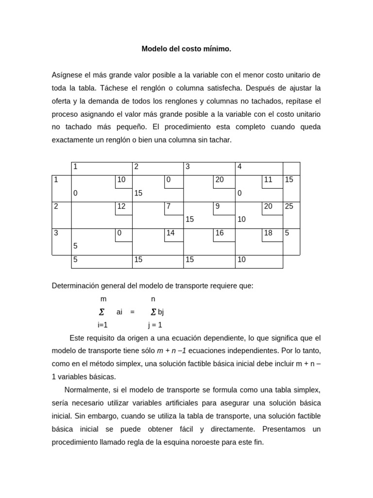Método de Costo Mínimo en Transporte | PDF | Matemáticas | Ciencia ...