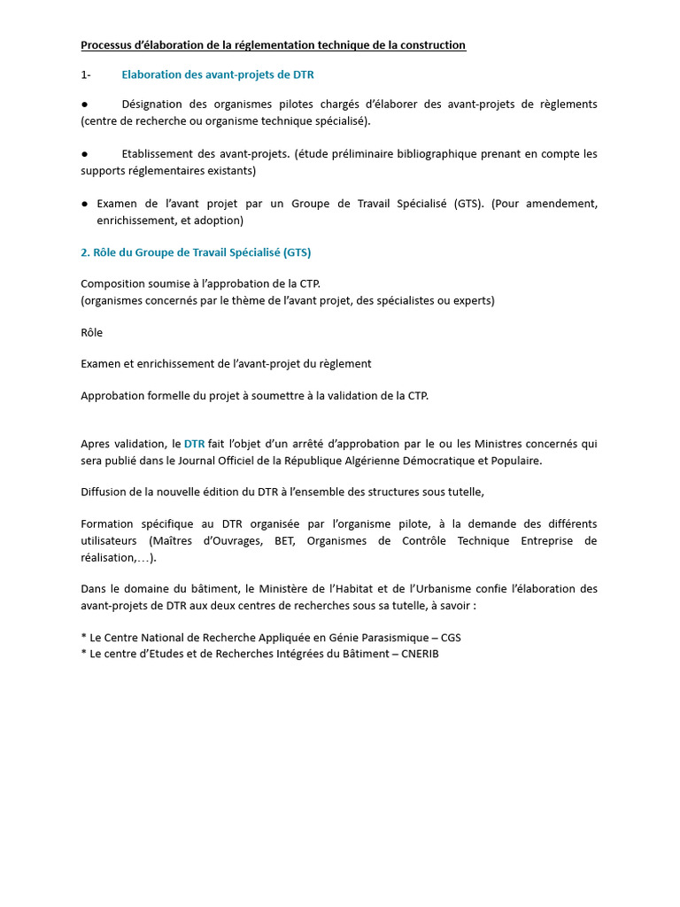 Elaboration Et Révision Des Documents Techniques Réglementaires ...