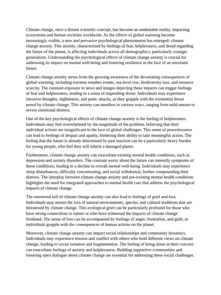 Psychological Effects of Climate Change | PDF | Anxiety | Psychological ...