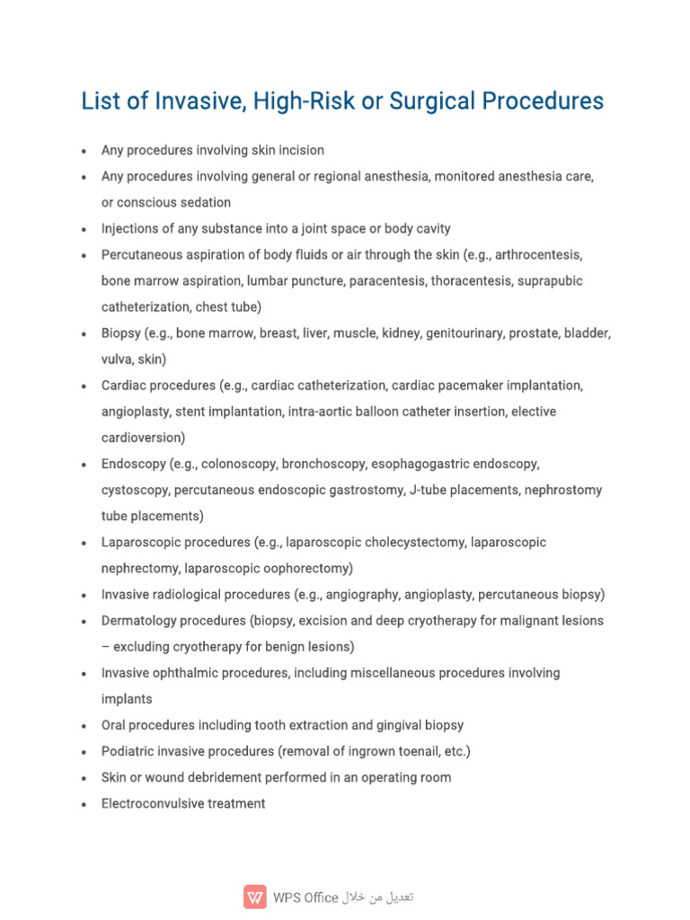 High-Risk Surgical Procedures List | PDF