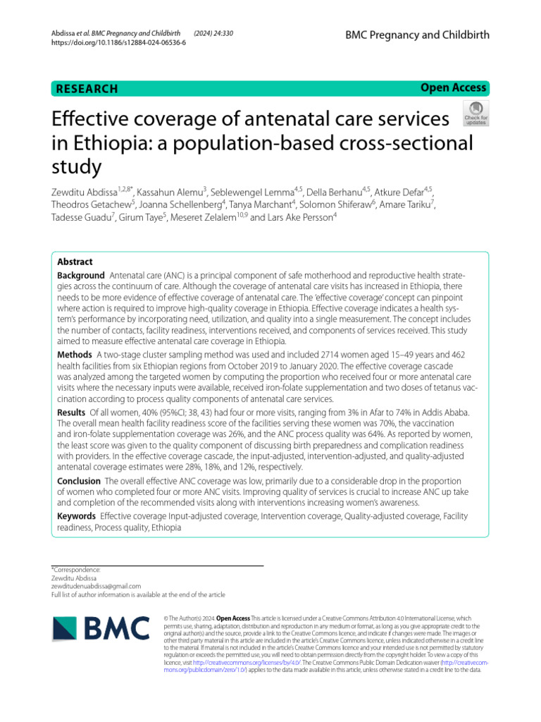 Effective Coverage of Antenatal Care Services in Ethiopia A Population ...