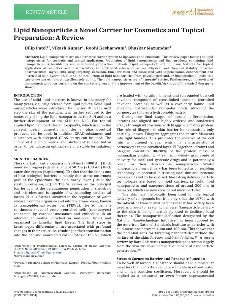 Review Jurnal Lipid Nanoparticle A Novel Carrier For C | PDF ...