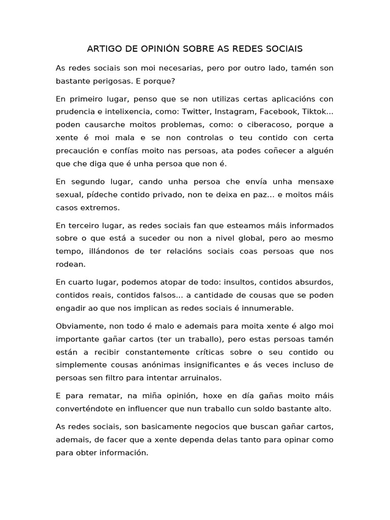 Artigo de Opinión Sobre As Redes Sociais | PDF