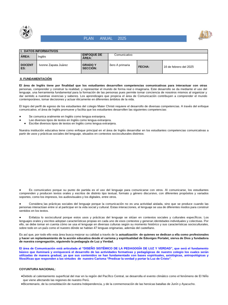 Plan Anual de Inglés 2025 para Primaria | PDF | Idioma en Inglés | Justicia