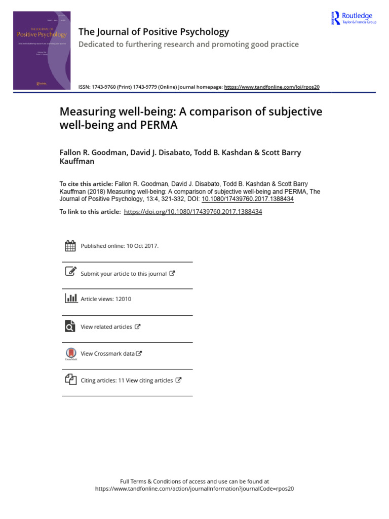 7 Measuring well being A comparison of subjective well being and PERMA ...