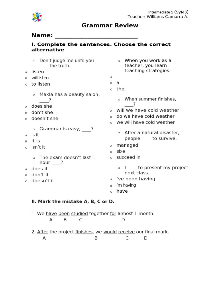 Grammar Review Exercises | PDF