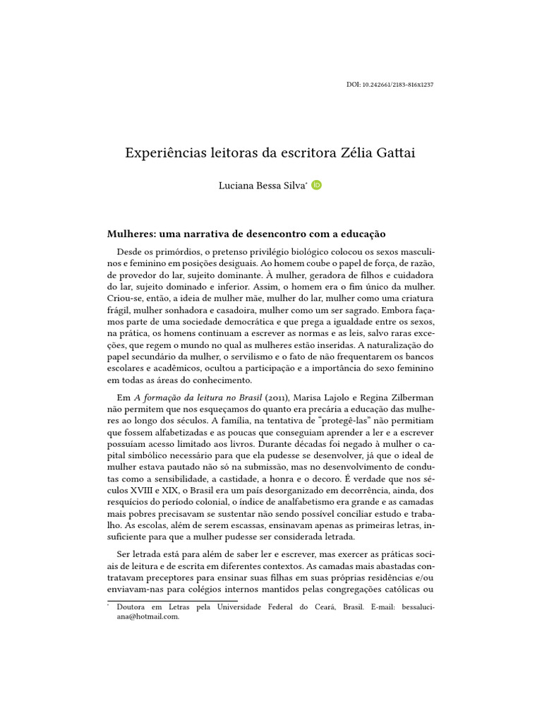 Leitura e Emancipação Feminina na Obra de Zélia Gattai | PDF ...