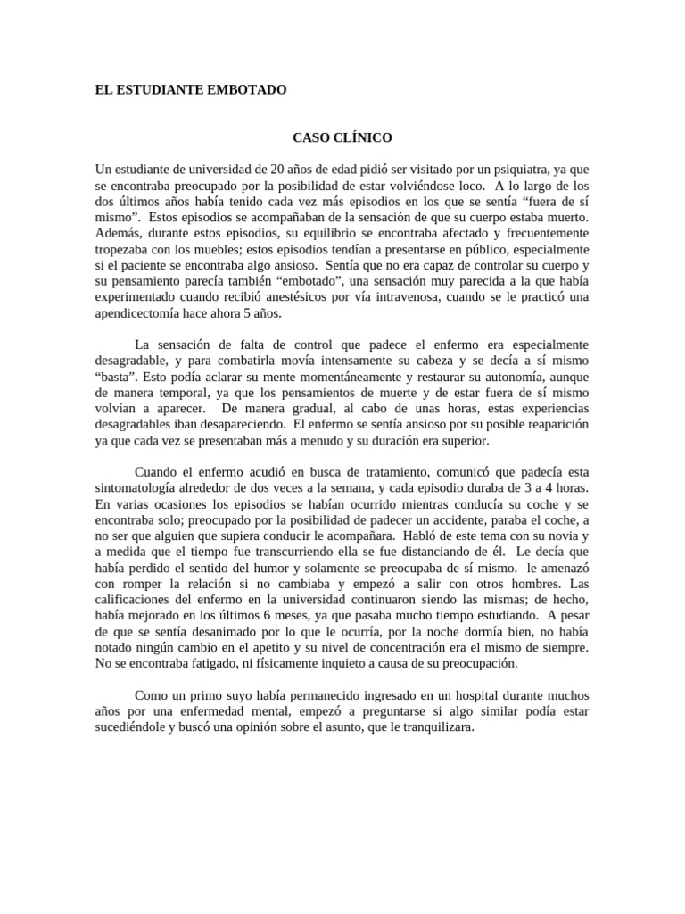 CASO CLÍNICO EL ESTUDIANTE EMBOTADO - 7mo. - 2025 | PDF ...