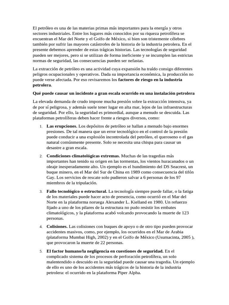 Riesgos y desastres en la industria petrolera | PDF | Petróleo ...